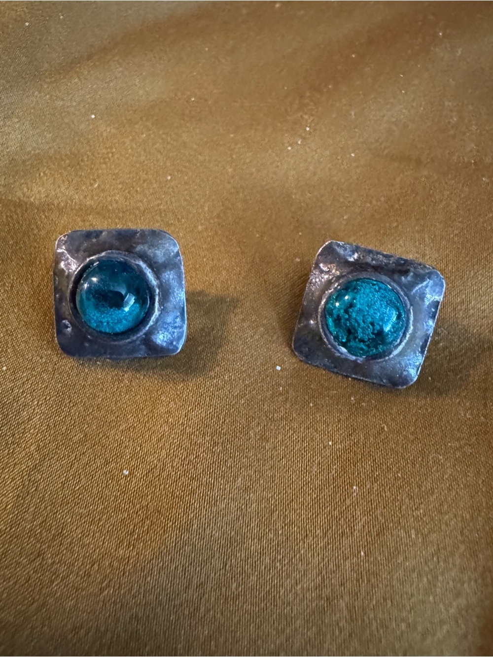 Sterling Silver Green Glass Dome Stud Earrings